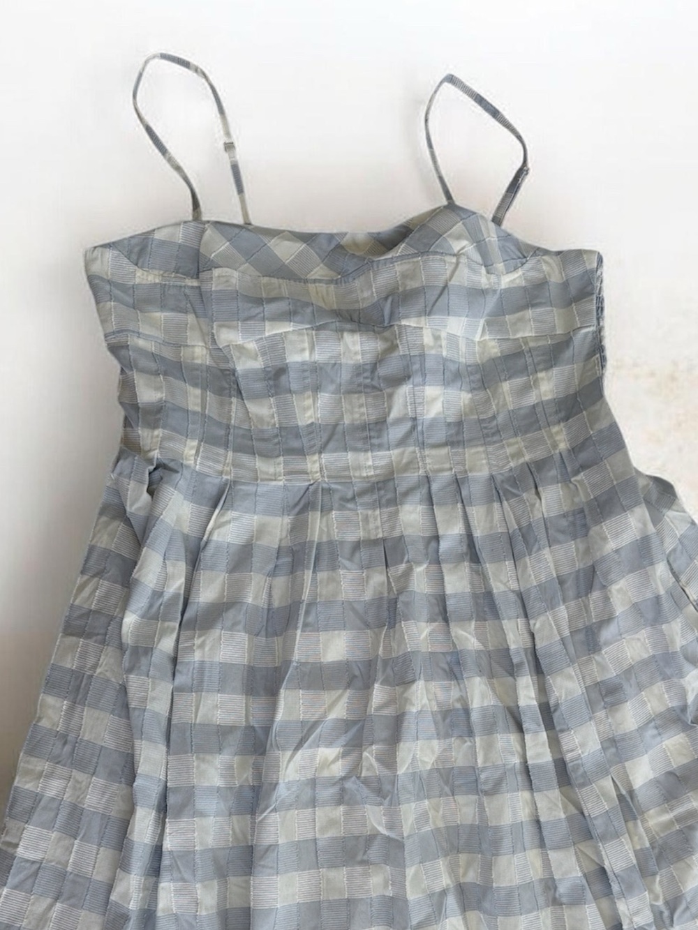 🌷🌷🌷 Caroline Constas Blue White Shadow Check Cotton Pleated Maxi SunDress size L - Picture 5 of 11